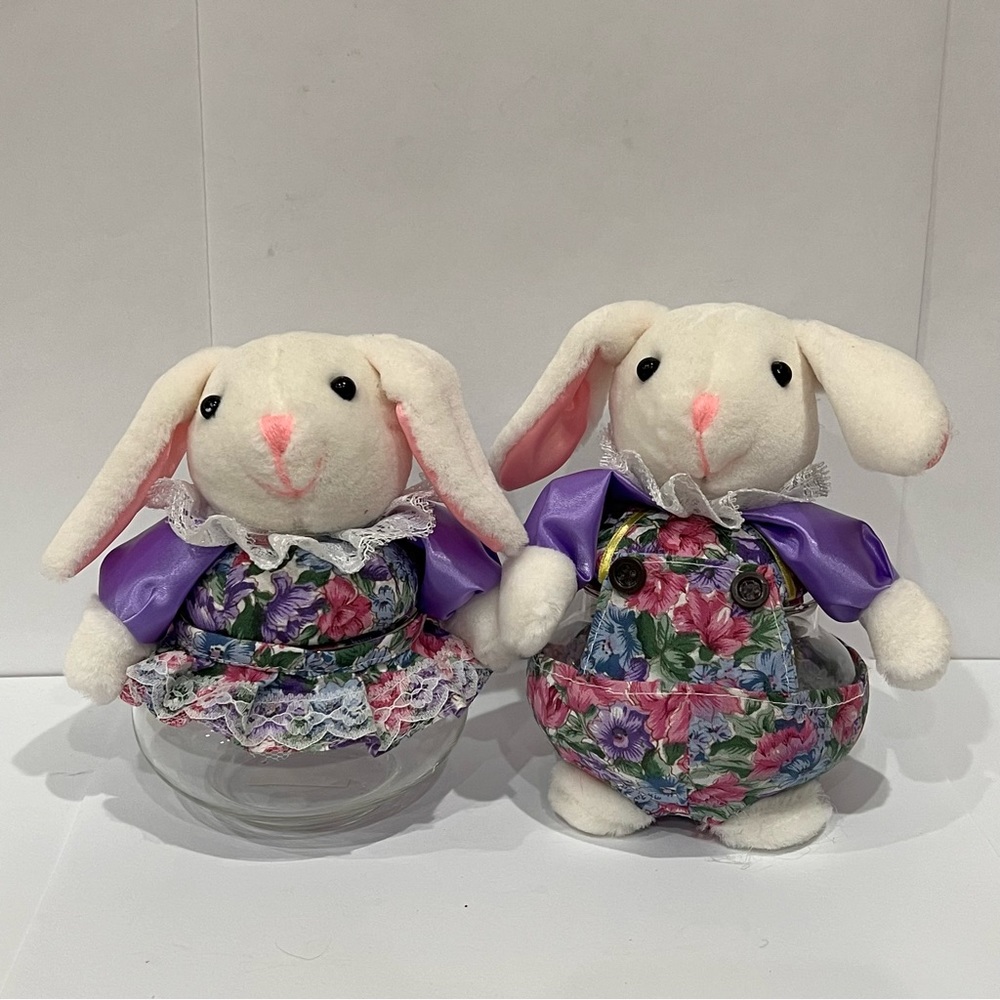Set Of Two Decorative Glass Jars Containers Bunny Small